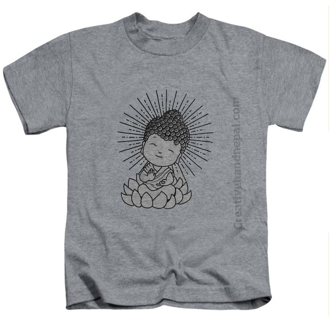 Baby Buddha cotton kids t-shirt Grey | Creativehand Nepal